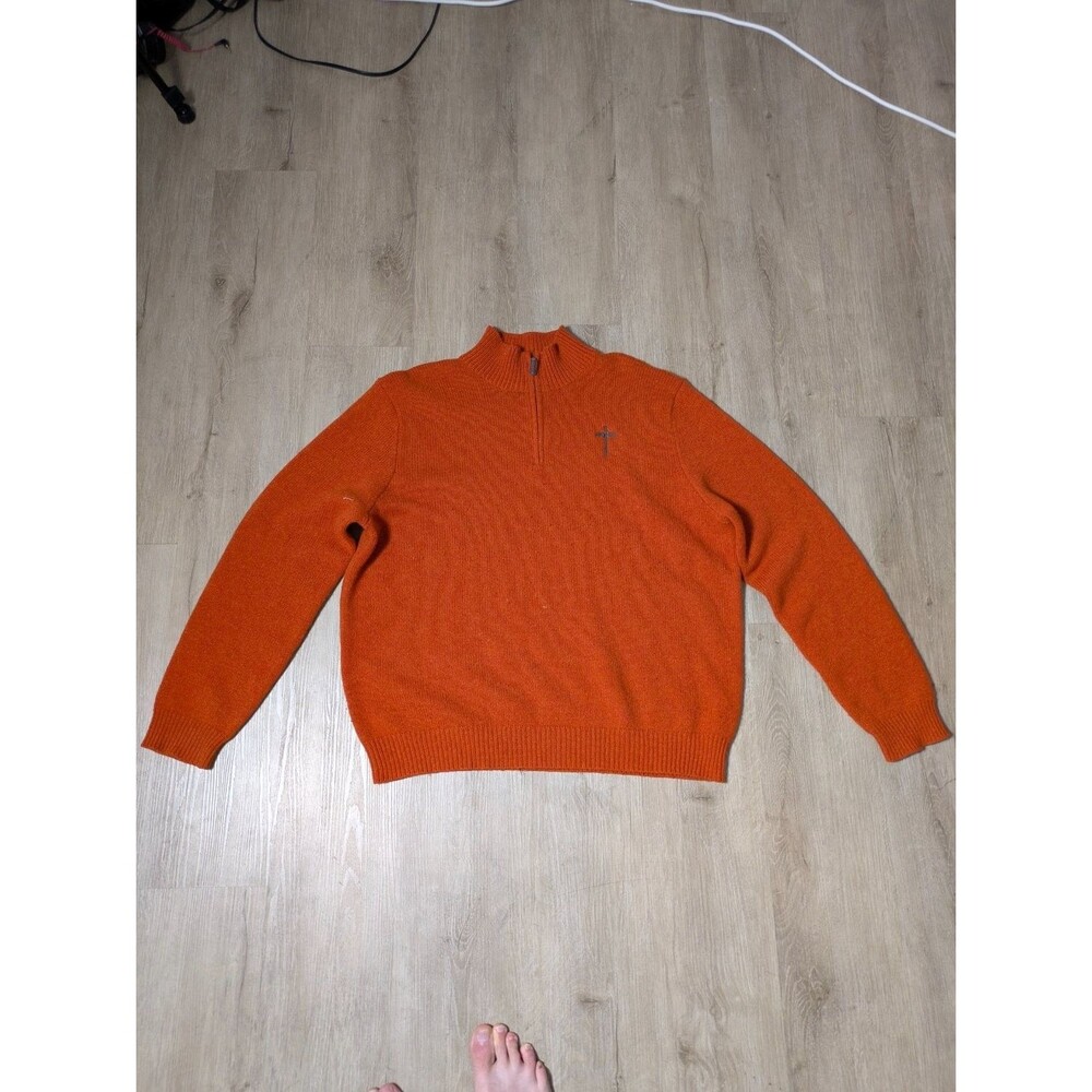 VTG 90s Polo by Ralph Lauren Sweater Mens XXL Orange Mock Neck Quarter Zip